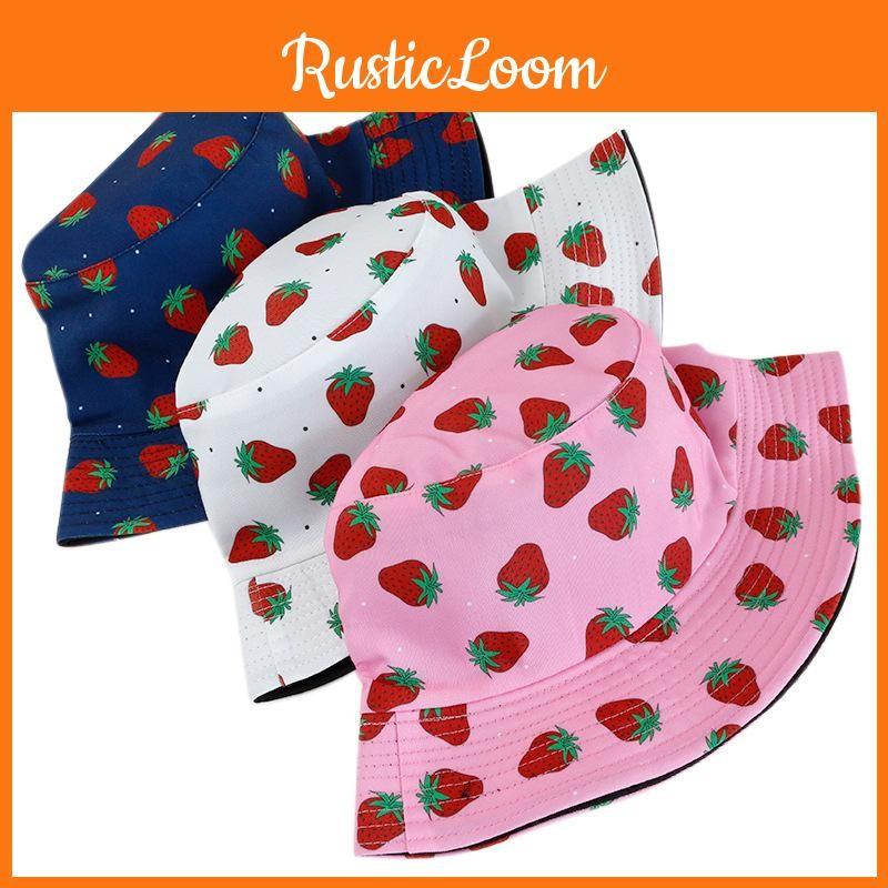 Sided Summer Double Strawberry Printed Fisherman Hat Outdoor Beach Cap Sunshade