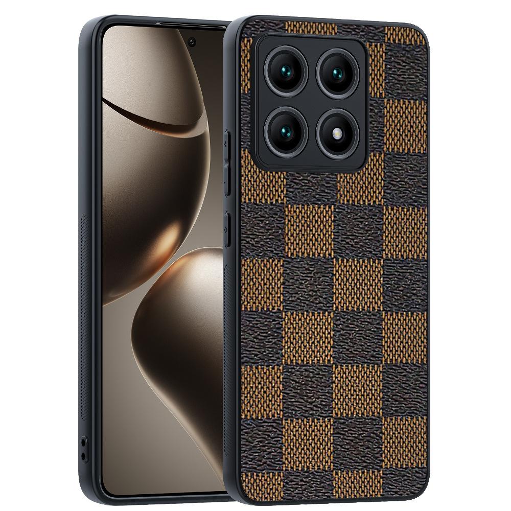 Applicable to Xiaomi 14T mobile phone case color matching ultra-thin plain leather anti-drop lamb leather plaid 14TPro protective case xiaomi 14t коричневый