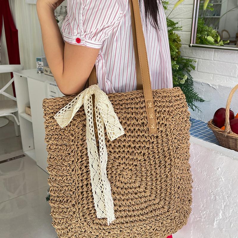 Yogodlns Eco Straw Shopping Bag For Women New Bohemian Beach Bag Large Capacity Shoulder Bag Trend Fashion Woven Handbag Tote