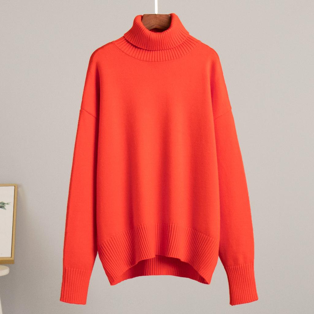 Solid Colour High Neck Sweater Autumn Winter Comfortable Loose Classic Versatile Pullover Sweater Luxurious Relaxed-fit Slimming and Versatile Top