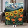 Nature Landscape Throw Blanket Sunflower Mountain Valley Print Soft Warm All Season Blanket for Sofa Couch Bed Indoor Scene