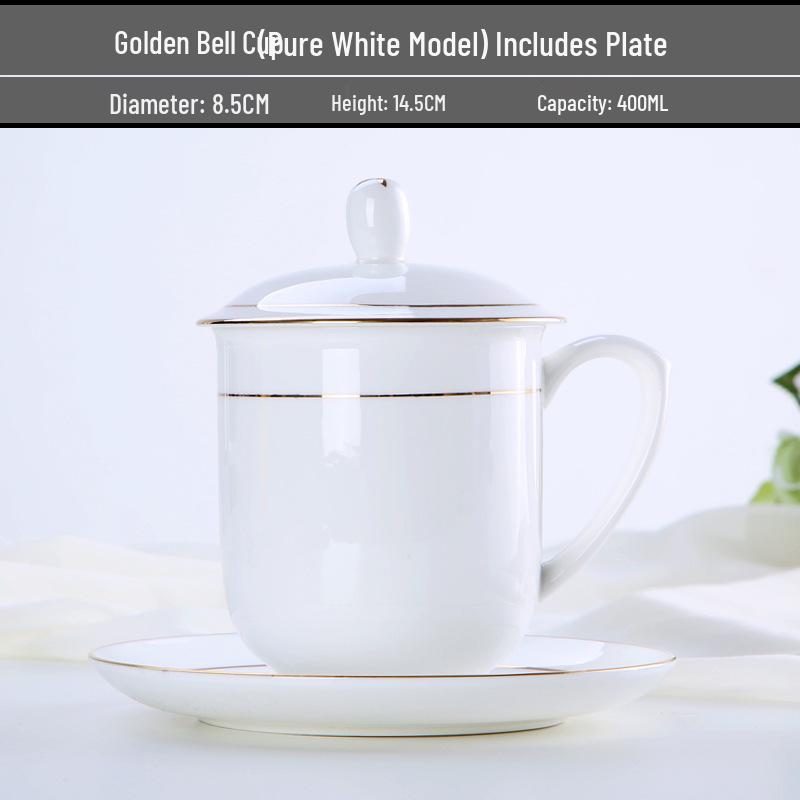 Gold Painted Jingdezhen Ceramic Cup with Lid - High Temp Bone China Tea Cup for Business Meetings and Home