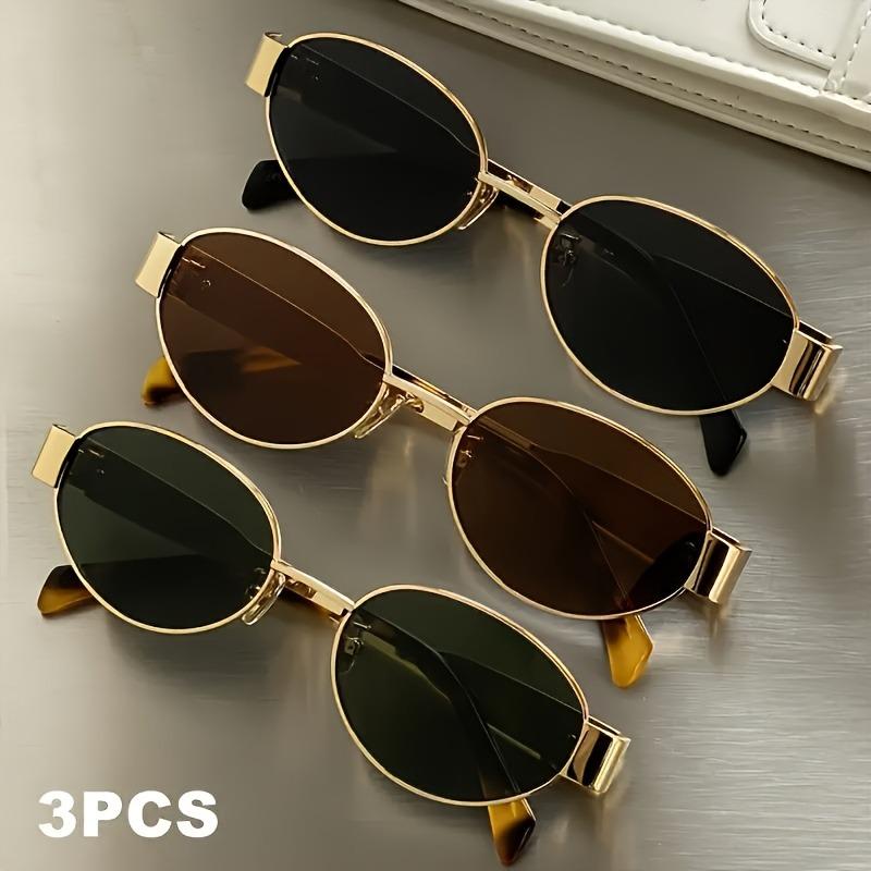 3 Pairs of Oval Shaped Small Frame Retro Simple Metal Fashionable Women's Glasses Unisex