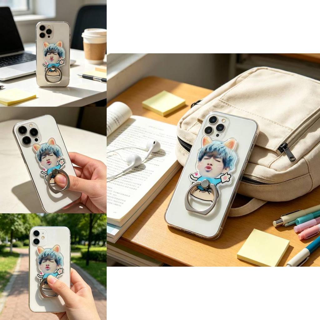 Kim Tae Hyung Min Yoon Gi Cartoon Phone Holder With Acrylic Back Panel And Metal Ring