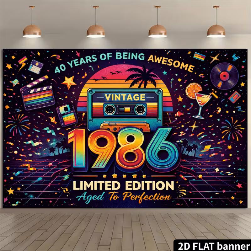 

2D Vintage 1986 40th Birthday Banner, Aged To Perfection Retro Disco Photo Backdrop 47.2x31.5inch/120*80cm