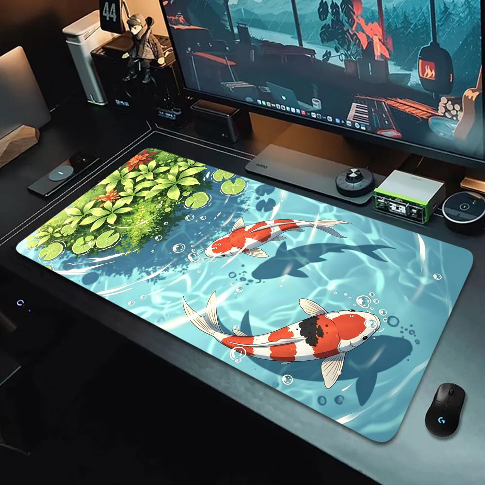 Koi Fish Gaming Mouse Pad XXL Large Non-Slip Rubber Desk Mat Stitched Edge Office Work Esports Gamers Desk Accessories Mousepad