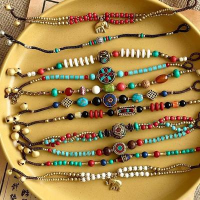 Ethnic Style Bracelet Women's Retro Nepalese Woven Hand Rope Tibetan Ancient Pure Copper Creative Bell Ancient Style Bracelet