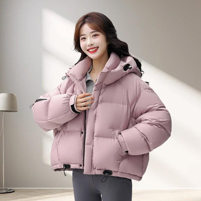 Womens Short Puffer Jacket With Duck Down Fill Warm Loose Fit Winter Commute Daily Wear
