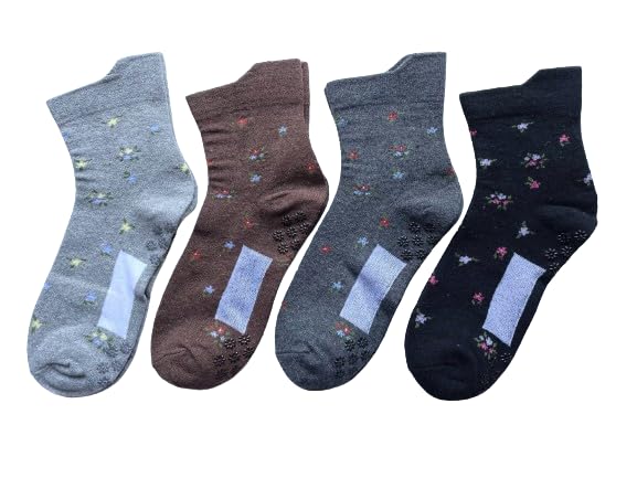 Socks with Easy to Put on with One Wool Floral No Elastic Suitable for Nursing and Set E20 Women's Non-Slip Backing, Hand, Blend, Warm, Print, Cuff,