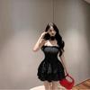 Women's Strapless Polka Dot Non-Slip Puffy Dress - Little Black Summer Dress with Waist-Cinching Design