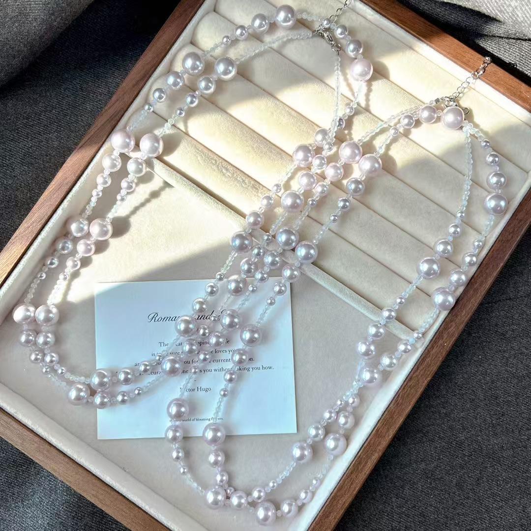 Natural Vitreous Natural White Moonstone Manta Rose Artificial Crystal Pearl Necklace Sweater Chain