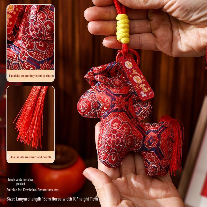 Chinese Style Fabric Horse Keychain Pendant for Students - Good Luck Charm for Exams