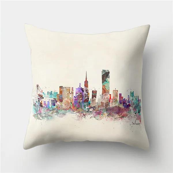 Colorful High City Building Print Decorative Pillow Case Bed Cafe Sofa Home Decor Polyester Square Cushion Cover 45X45Cm