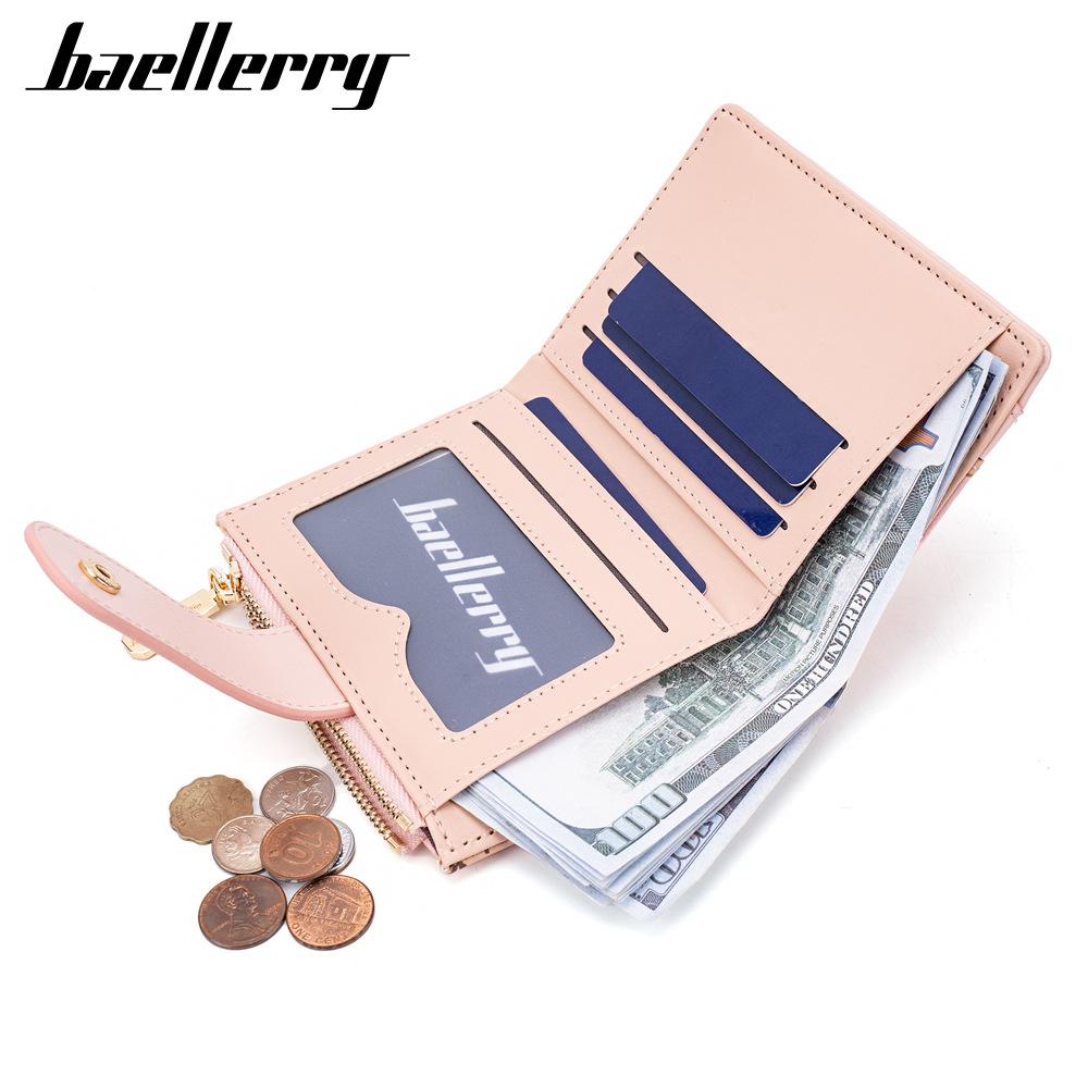 Baellerry Women's Fashion Short Printed Wallet with Snap Closure Multiple Card Slots Coin Purse Zipper Card Holder