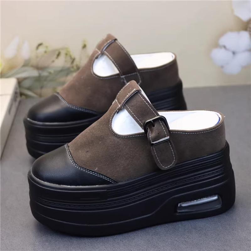 Fashion 12CM Genuine Leather Fashion Height Increasing Ladies Platform Wedge Fashion Slippers Women Slip On Casual Females Shoes