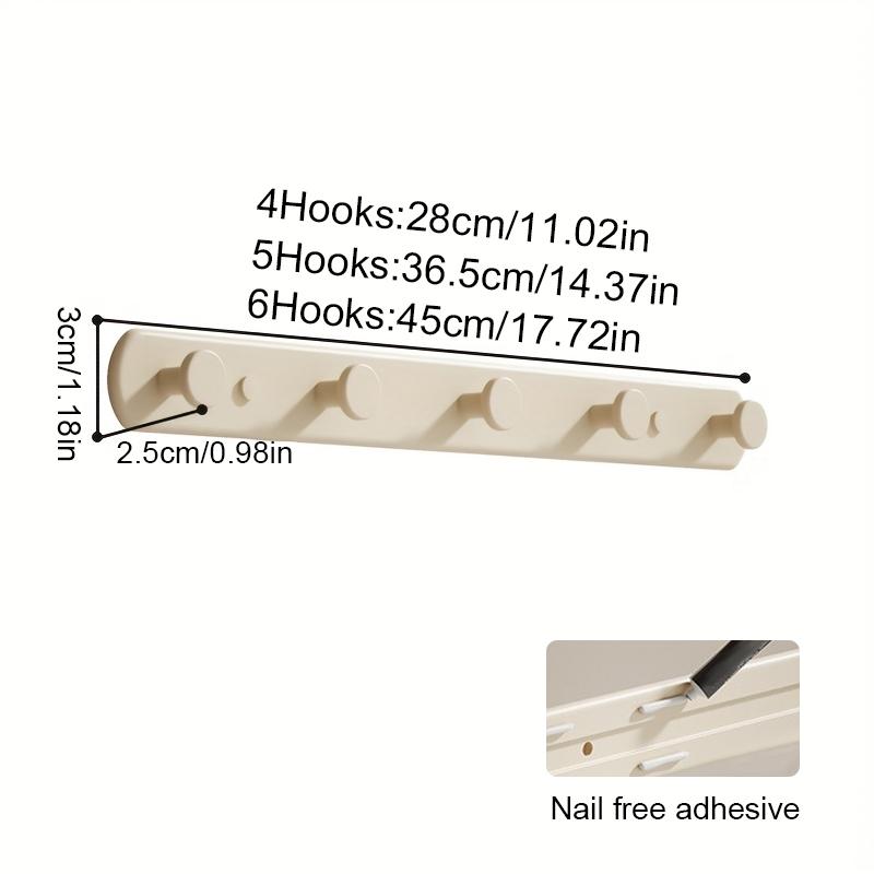 1Pc Wall Mounted Clothes Rack Bedroom Rows Of Back Door Hooks Space Saving No Hole Punching Bathroom