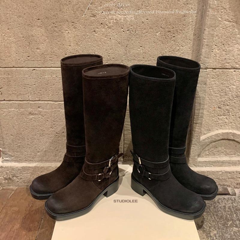 

Grape ma thick heel western cowboy boots women s autumn and winter new knight boots belt buckle pile long boots 40 чорний