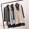 Women's V-Neck Sweater Vest & Knitted Top Set - Mid-Length, Thickened, Korean Style, Sleeveless for Autumn/Winter 2024