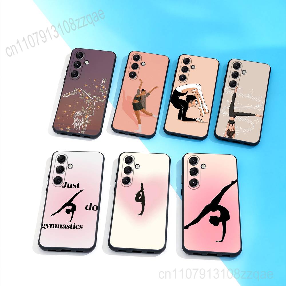 GYM Girl Gymnastic Phone Case For Samsung Galaxy A 73,72,51,53,52,71,22,5G,Note,J7,8,9 Soft Precise Hole Black Cover