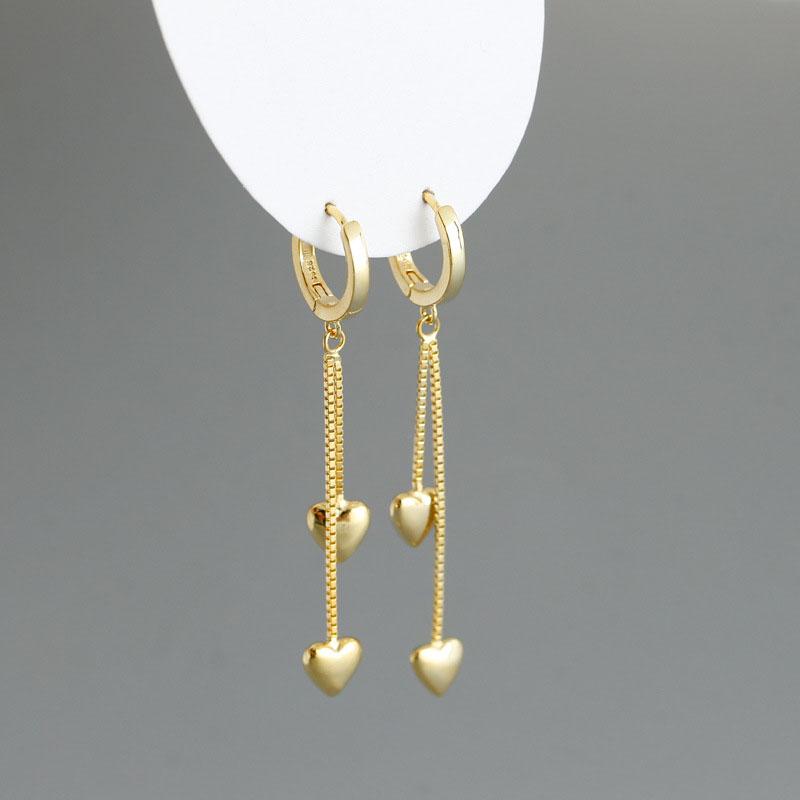 Silver Color Heart Chain Tassel Hoop Earrings Simple Classic Golden Women Jewelry  Oorbellen