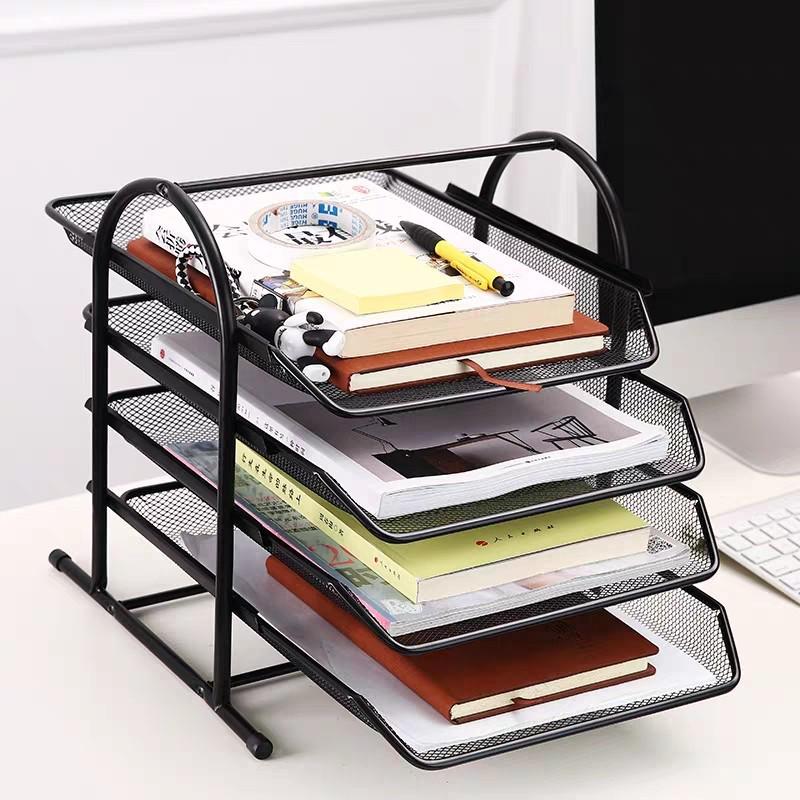 Desktop Iron Mesh File Holder: Multi-layer Storage Rack with Pull-out Metal Baskets