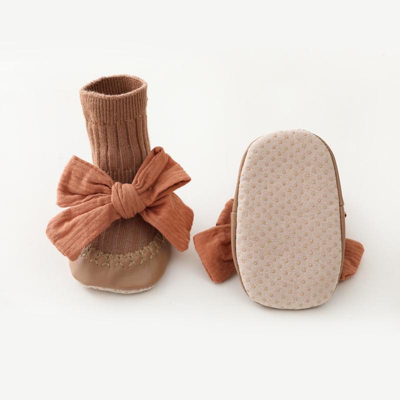 Baby Girls Spring New PU Sole Floor Socks Non-Skid Infant Toddler  Lace Socks Shoes Princess High Quality Cotton Baby Shoes