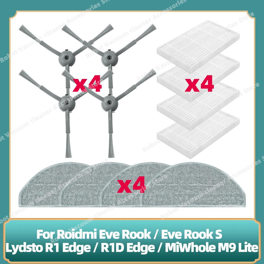 Compatible For Lydsto R1 Edge / R1D Edge / Roidmi Eve Rook / Eve Rook S / MiWhole M9 Lite Parts Side Brush Hepa Filter Mop Cloth