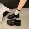 Platform loafers women's 2025 autumn new thick heel black small leather shoes medium heel British style one-pedal single shoes
