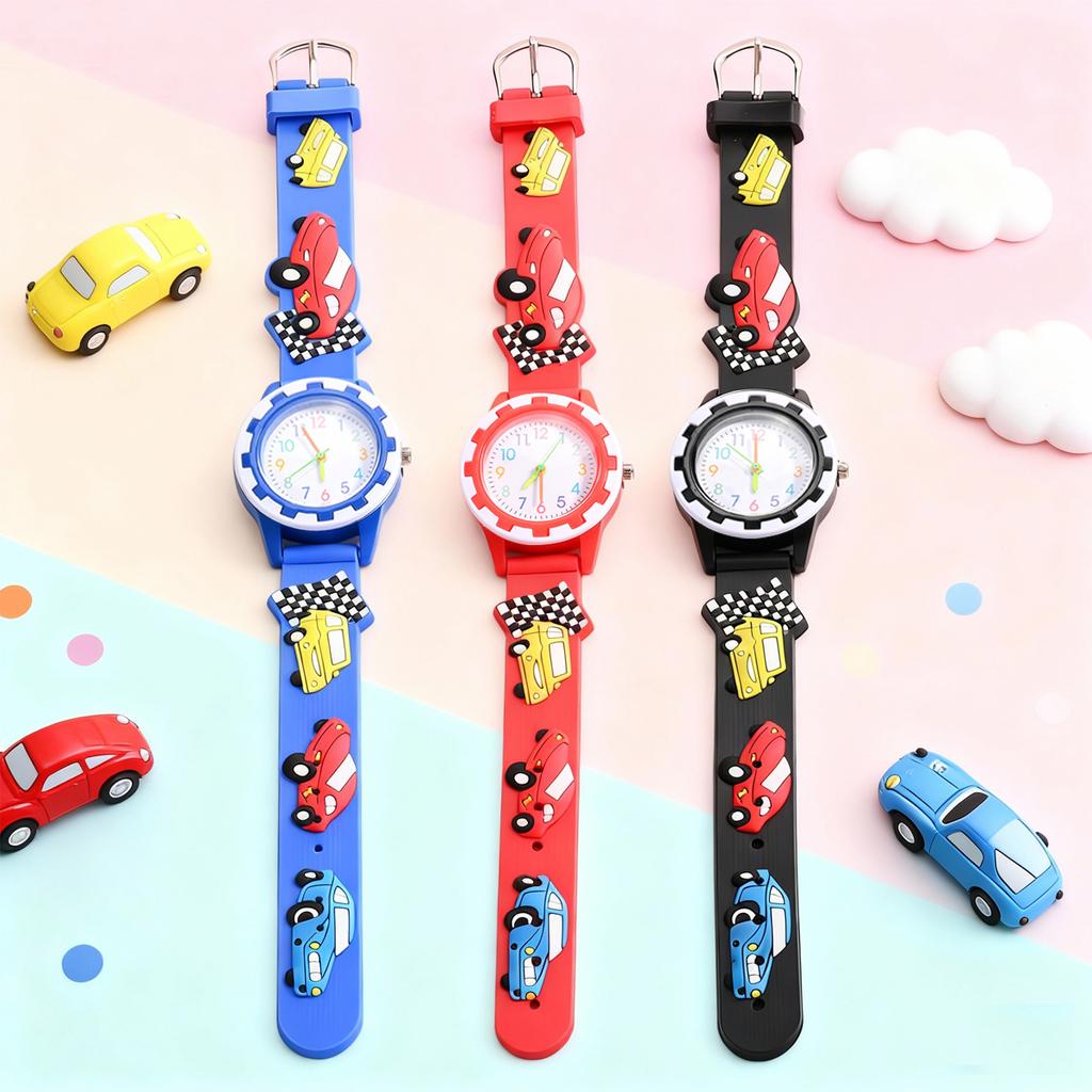 Cute cartoon racing silicone strap color scale children's quartz watch, suitable for children's daily wear, Christmas gifts