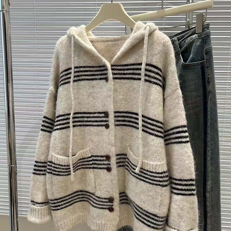 Sweaters Coat Cardigan for Women Autumn Winter Large Size Vintage Loose Long Sleeve Knit Cardigan Hooded Sweaters Jacket