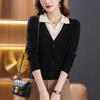 Spring new commuter lapel fake two-piece color matching diagonal buckle design comfortable light mother sweater women