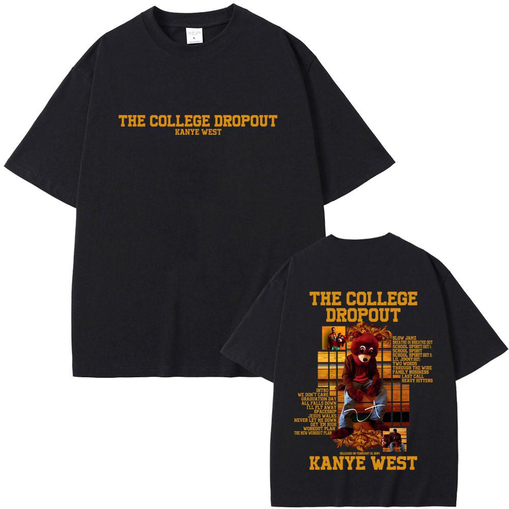 Rapper Kanye West The College Dropout Bear Graphic T-shirt Men Women Hip Hop Pop Music T Shirts Casual Cotton Vintage T-shirts
