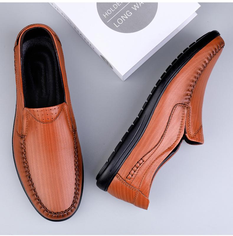 Men's Cross-Season Leather Shoes: Breathable Top Layer Cowhide, Perforated Casual Design for Middle-Aged Men, Available in Large Sizes
