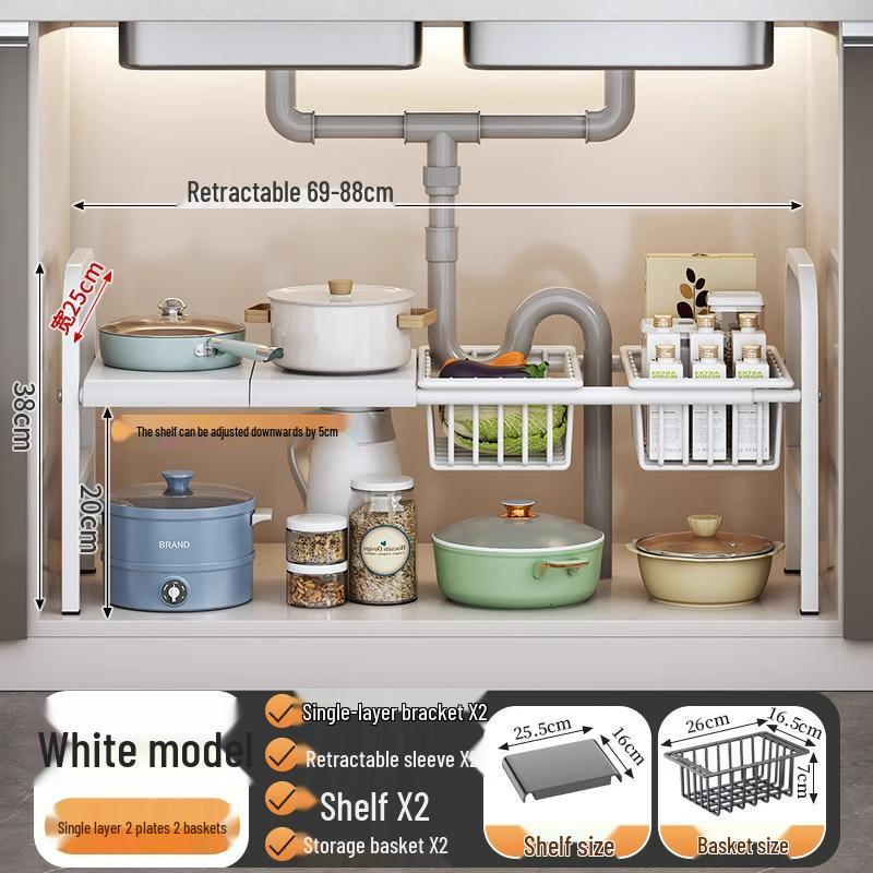 Organisateur de cuisine rétractable sous évier et support à casseroles