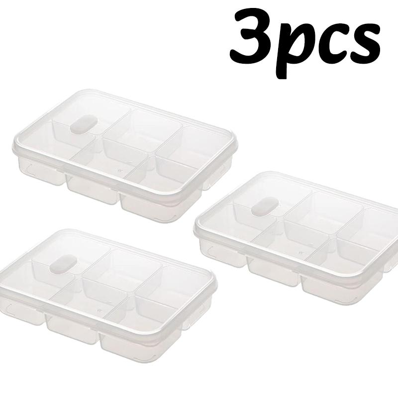 1-3PC 6Grid Refrigerator Food Storage Box Vegetable Fruit Cold Storage Crisper With Holes Frozen Subpackage Meat Sealed Storage