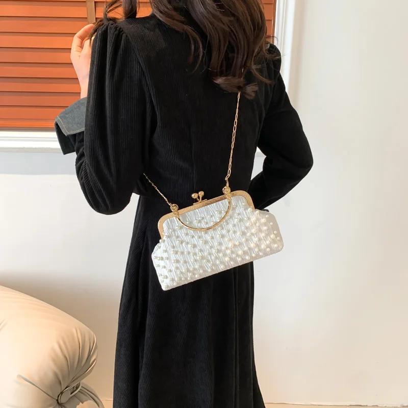 PU Women's Top-Handle Bags Hasp Chains Ladies Shoulder Bags  Light Luxury Simplicity Pearl Hot Sale