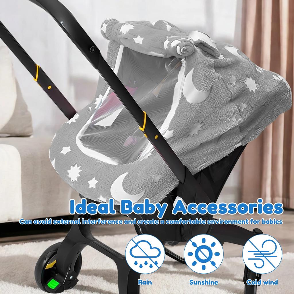 Universal Baby Car Seat Cover Soft Flannel Baby Basket Cover with Breathable Mesh Window Baby Stroller Cover for Newborn Infant