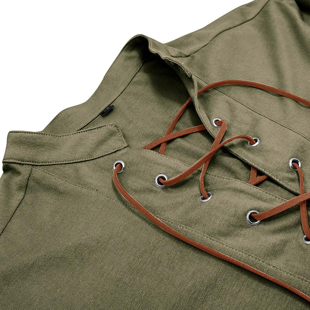 Men's Vintage Outdoor Sports Long Sleeve Top Lace-Up Stand Collar Shirt