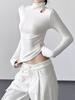 Women's Slim Fit Velvet Turtleneck Long Sleeve T-Shirt, Gray, 2025 Spring/Autumn/Winter Collection.
