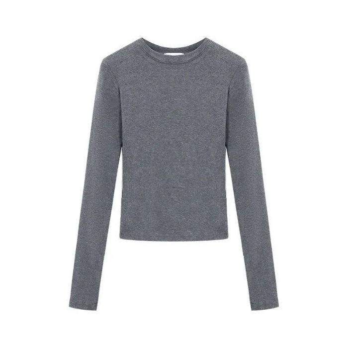 

Women s Slim Fit Round Neck Pullover T-Shirt - Short, Fashionable, and Versatile Large темно-сірий
