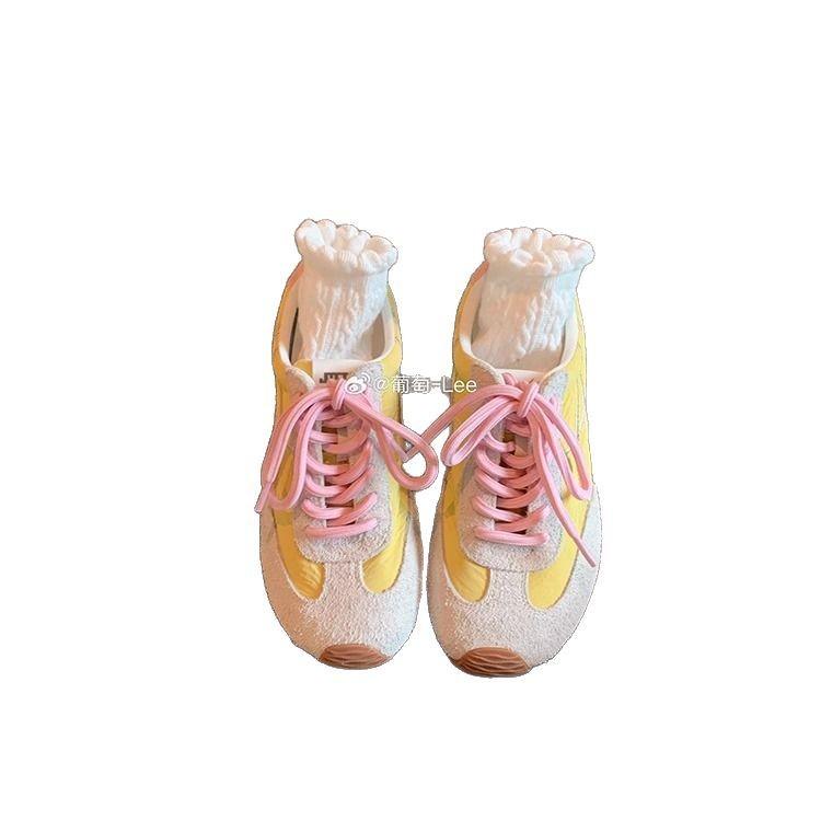 Grape Mother the Same Style, Dopamine Girl~ Macaron Color Matching Crooked Head Lace-up Casual Style Forrest Gump Shoes Women