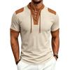 Summer Vintage Style Casual T-Shirts Men Patchwork Drawstring Loose Male Tshirt Short Sleeve Fashion Pull On Tees Streetwear