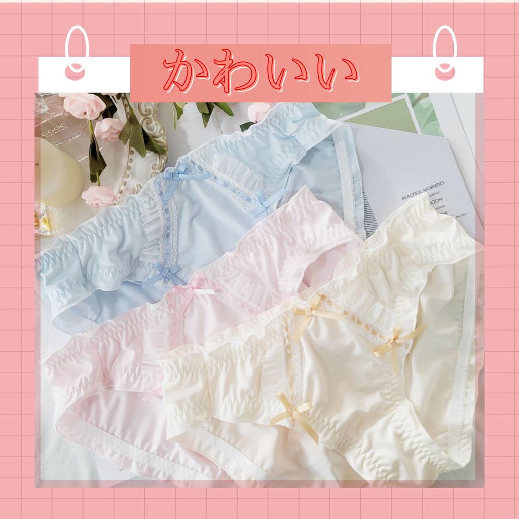 Beirou Milk Soft and Gentle to the Sexy Satin Breathable and with a Super Cute Ribbon Princess Lolita Size M Women's Panties, Fiber, Touch, Low-Rise