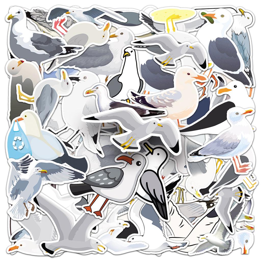 50 Seagull Doodle Stickers Personalized Cartoon Animal Bird Decorative Mobile Phone Case Suitcase Water Cup Stickers