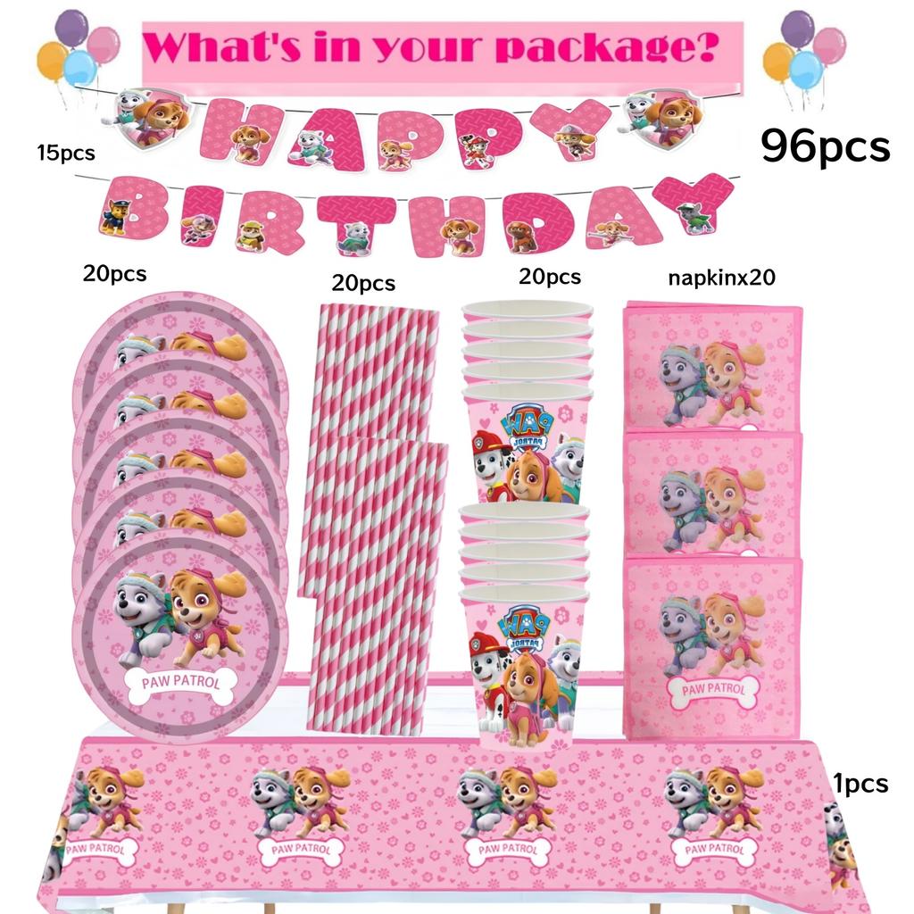 Roze Paw Patrol Verjaardagsfeest Decoratie Skye Wegwerp Servies Tafelkleed Bord Folie Ballonnen Babyborrel Meisjes Feestartikelen