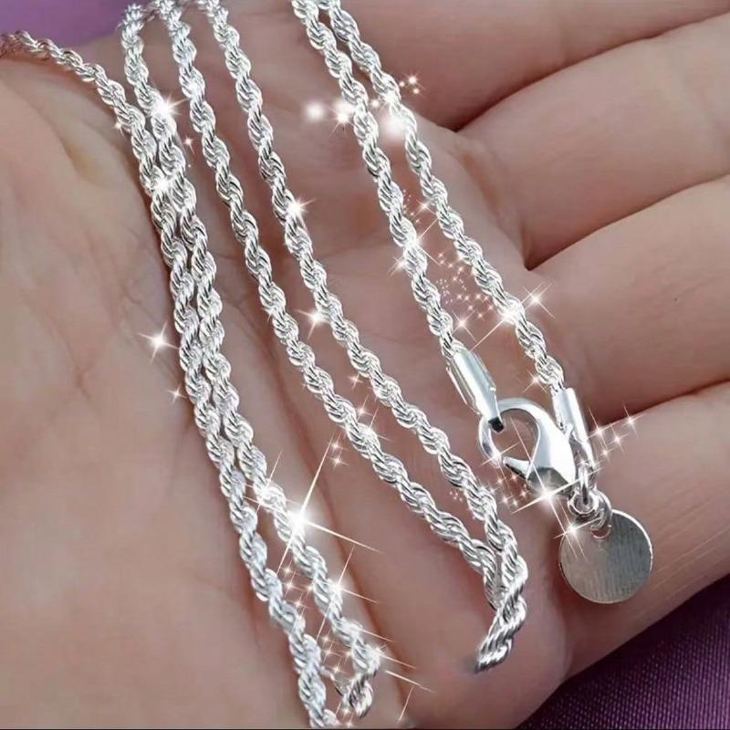 1pc 925 Sterling Silver Plated 16-24 Inches Punk Hemp Rope Chain Men Necklace For Women Fashion Charm Jewelry Gift Christmas Party Luxury