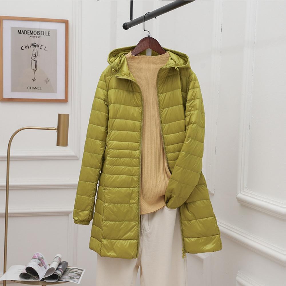 Women's Lightweight Hooded Down Jacket - Mid-Length Slim Fit Lightweight Fall/Winter Lightweight Plus Size Coat