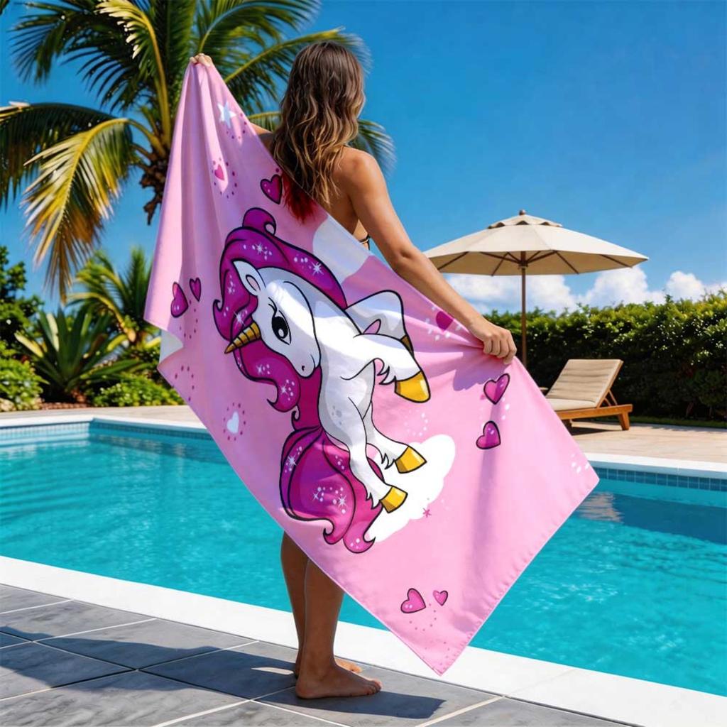 Pink Unicorn Print Towel Lightweight Absorbent for Pool Beach Diving Surfing Camping Summer Essential Gift for Girlfriend Wife