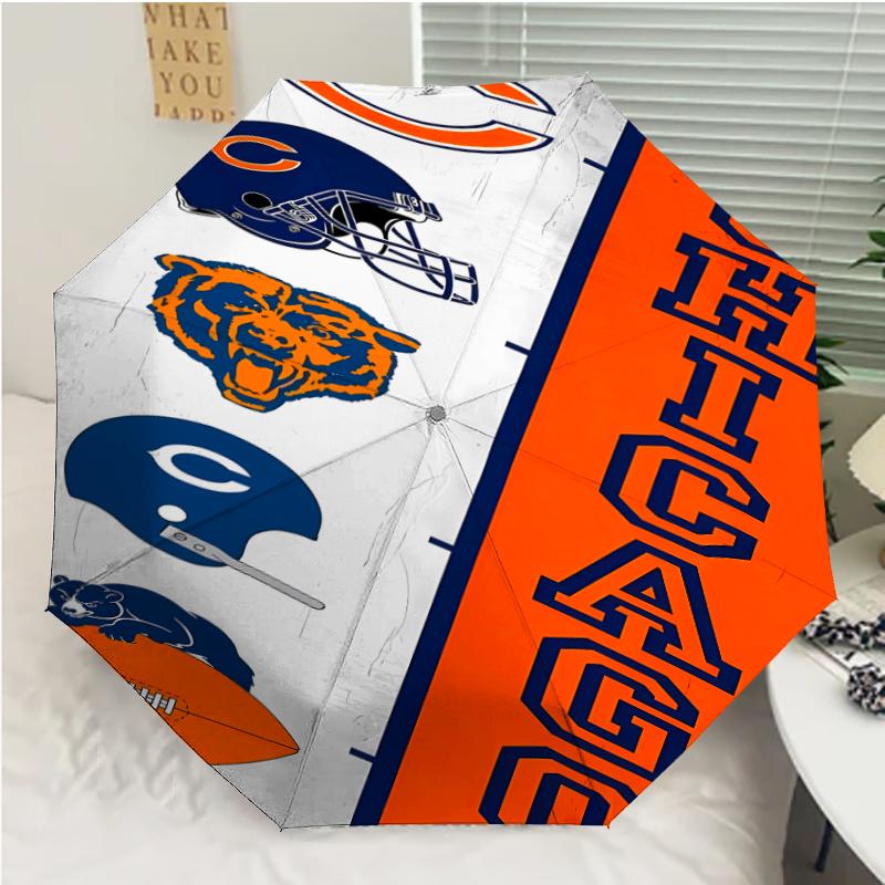 Chicago Bears logo Print Automatic Umbrella, 8 Rib Iron Frame, Plastic Handle, Suitable for Outdoor Travel &Daily , Ideal Gift