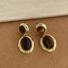 Vintage Oval Natural Stone Beads Tiger Eye Metal Dangle Drop Earrings For Women Real Gold Plated Copper Casual Jewelry
